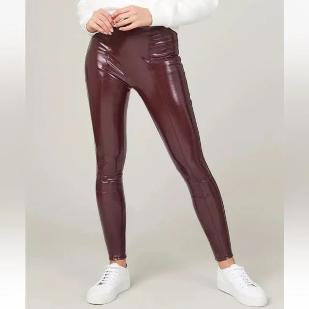 Women's SPANX Burgundy Faux Patent Leather Leggings Size M 6-8